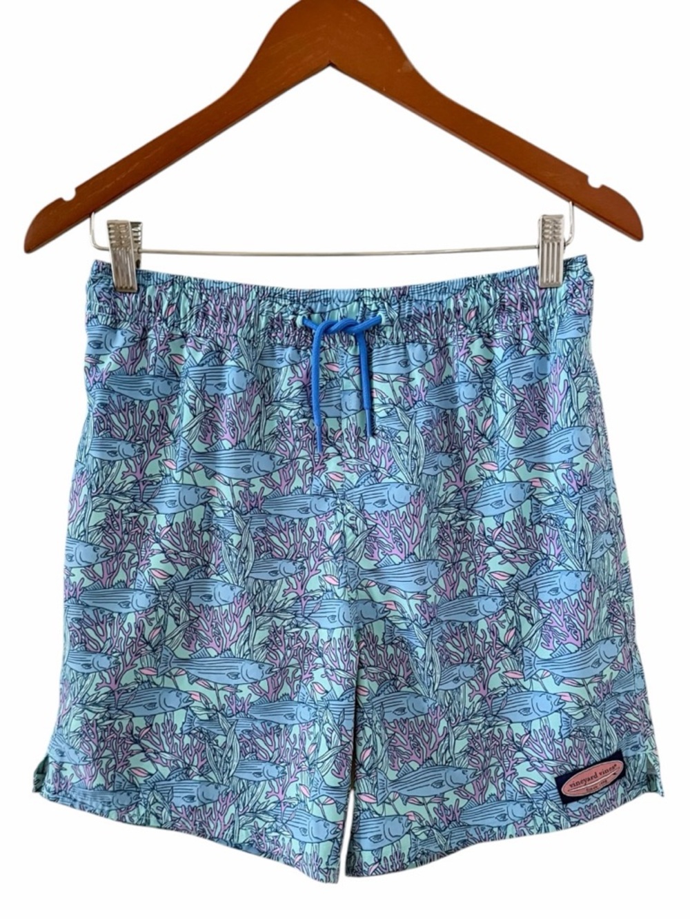 Vineyard Vines Blue Fish Print Chappy Swim Trunks Size Large